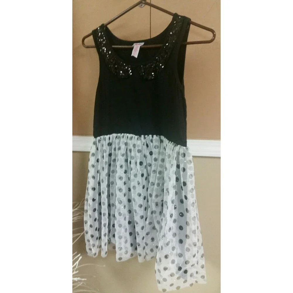 Girls Justice Dress Black And White Polka Dot Sz 12 1/2